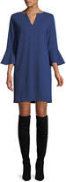 Thumbnail for your product : Joan Vass Petite Slit-Neck 3/4 Bell Sleeve A-Line Crepe Dress