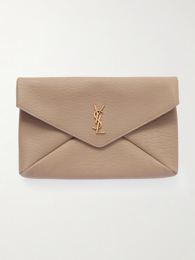 Saint Laurent Cassandre Large Textured-leather Clutch - Gray