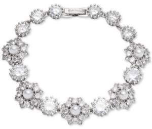 Marchesa Silver-Tone Crystal & Imitation Pearl Flex Bracelet, Created for Macy's