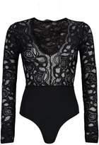 Thumbnail for your product : boohoo Petite Plunge V Neck Lace Bodysuit
