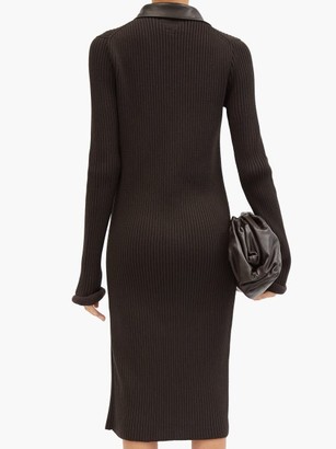 Bottega Veneta Ribbed-knit Wool-blend Shirt Dress - Brown