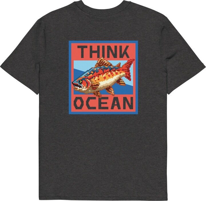 Anchor & Crew Heather Black Think Ocean Fish Pixel Art Organic Cotton T-Shirt - Women