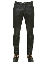 Thumbnail for your product : Moschino 15cm Waxed Cotton Denim Biker Jeans