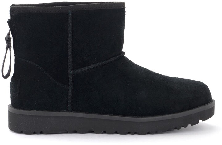 UGG Classic Mini Zip Logo Ankle Boot In Black Suede - ShopStyle