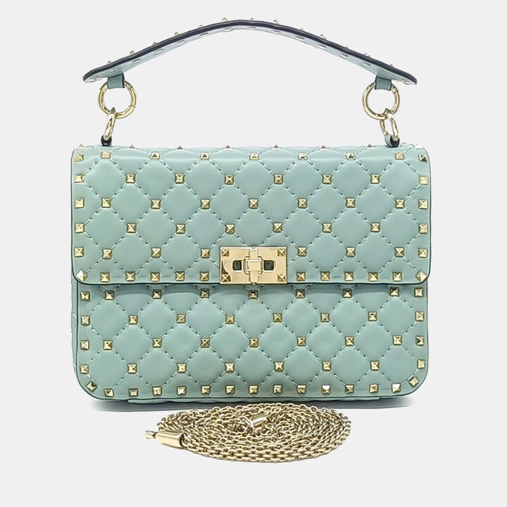 Valentino Blue Leather Rockstud Spike Chain Bag
