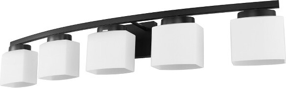 DORESshop41in.5-LightMatteBlackModernIndustrialSquareVanityLightforBathroomwithCurvedArmsandMilkWhiteShades