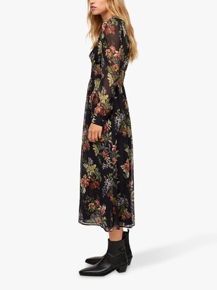 MANGO Stelle Floral Print Midi Dress, Black/Multi