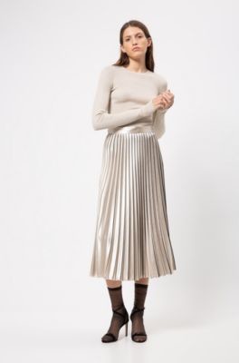 HUGO BOSS Plisse midi skirt in high-shine fabric
