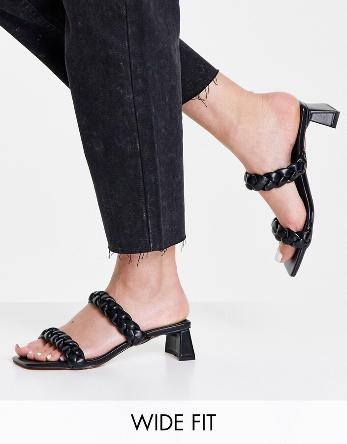 Topshop Wide Fit Dream woven mules in black - ShopStyle
