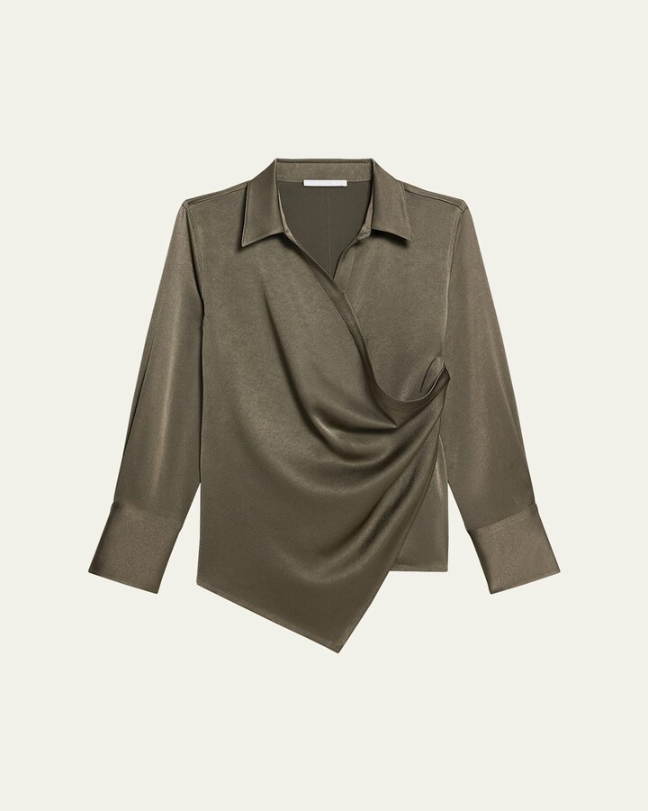 Helmut Lang Fluid-Satin Relaxed Wrap Shirt