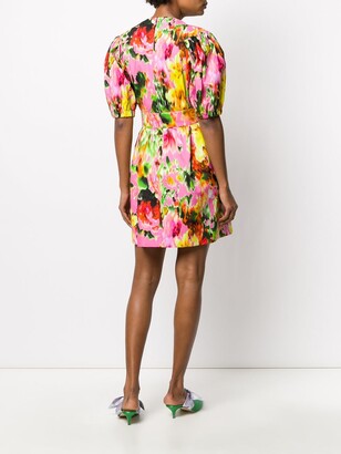 MSGM Abstract Floral-Print Belted Mini Dress