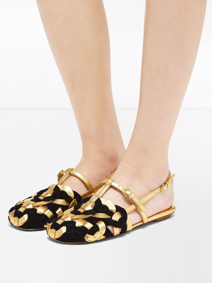 woven flat sandals prada