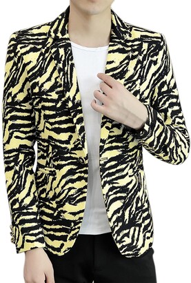 MOGU Mens Slim Fit Notched Lapel Stylish Blazer Leopard Printed Sports Coat