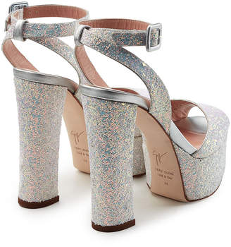 Giuseppe Zanotti Lavinia Leather Platform Sandals with Glitter