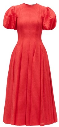 Emilia Wickstead Doreen Puff-sleeve Seersucker Midi Dress - Red