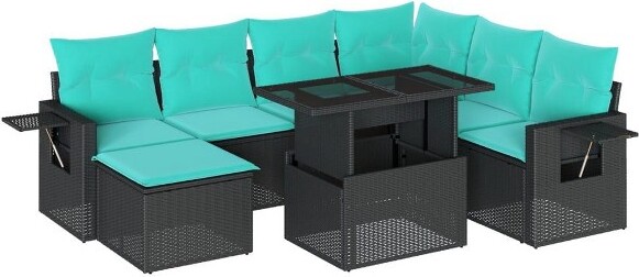 VidaXL vidaXLPatioSofaSetwithCushionsTableandCouches8PiecePolyRattan-Black