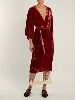 Rhode Resort Leonard Tassel Hem Velvet Dress - Womens - Burgundy