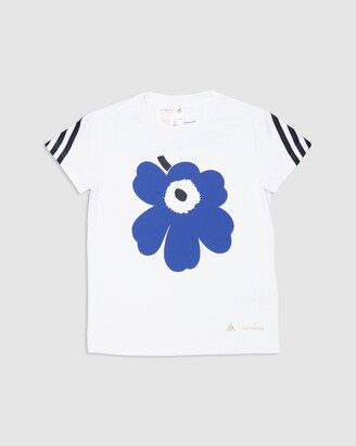 adidas Girl's White Printed T-Shirts - Marimekko Primegreen Aeroready Training Loose 3-Stripes Floral Graphic Tee - Teens - Size 7-8YRS