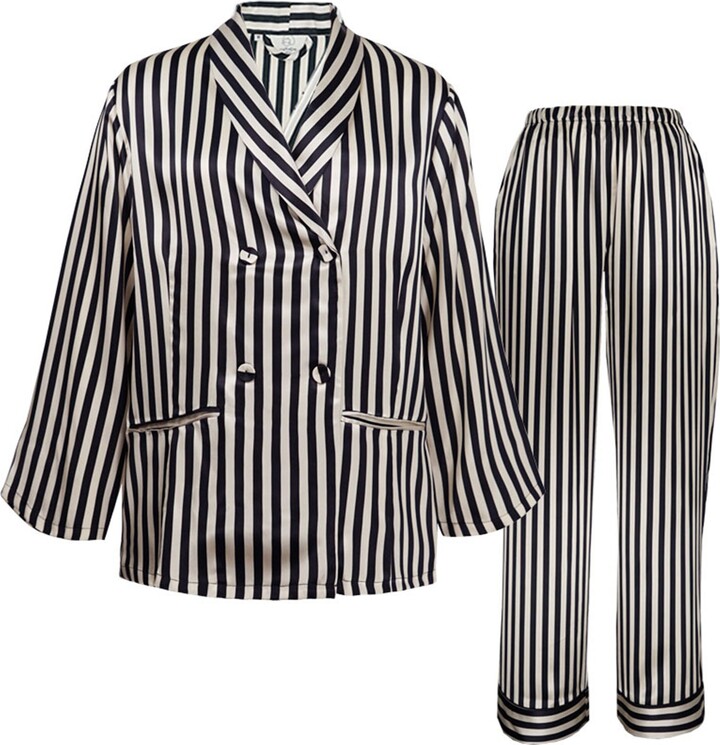 NOT JUST PAJAMA - Striped Silk Long Pyjamas Set - ShopStyle