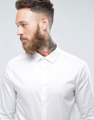 ASOS Wedding Skinny Sateen Shirt In White With Pink Tie SAVE