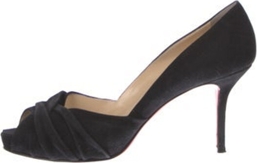Christian Louboutin Suede Pumps Black Peep-Toes Platform Crossover Straps Includes Dust Bag Designer