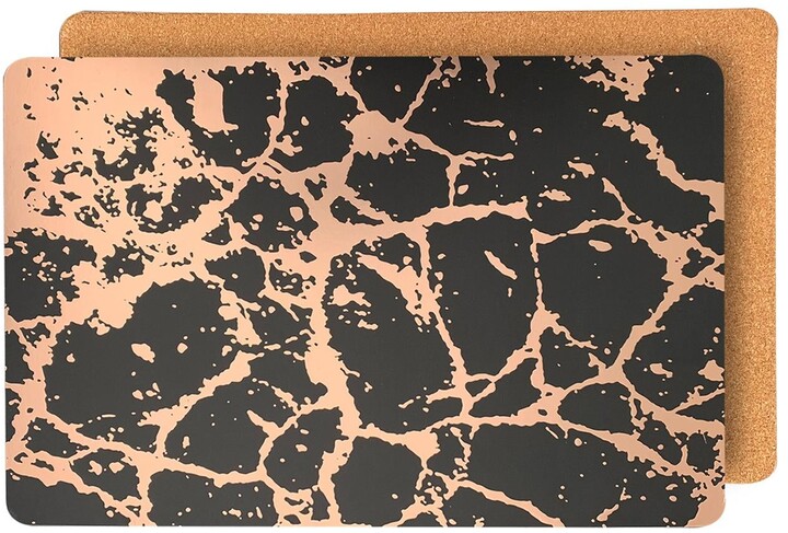 Marbled Rose Gold 12 x 18 Oval Dainty Home Foiled Granite Thick Cork Heat Resistant Dining Table Placemats Set of 2 