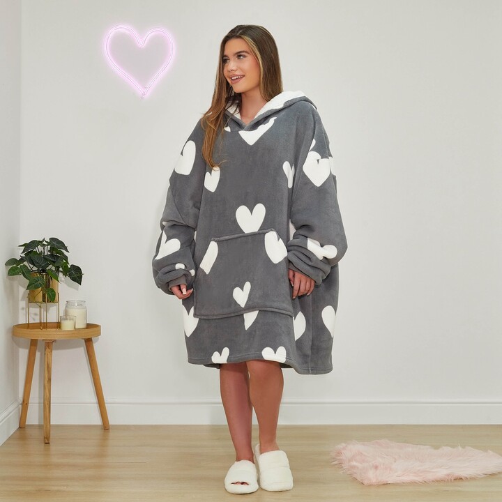 Dunelm Dreamscene Heart Adult Oversized Blanket Hoodie Charcoal - ShopStyle