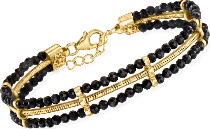 Ross-Simons Black Spinel and Snake-Chain Bracelet in 18kt Gold Over Sterling