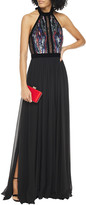 Thumbnail for your product : Elie Saab Lace-trimmed Sequined Velvet And Georgette Halterneck Gown