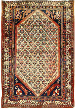 Oriental Handmade Rectangle 4'3" x 6'4" Wool/Cotton Area Rug in Ivory/Blue/Rust