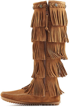 Minnetonka Fringed Suede Knee Boots with Studs