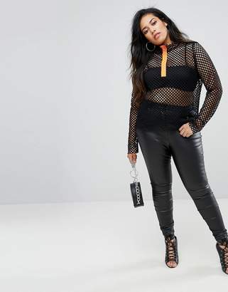 ASOS Curve CURVE Top in Mesh with Laid on Neon Zip