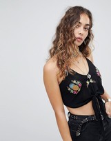 Thumbnail for your product : Kiss The Sky Halter Neck Crop Top With Pineapple Embroidery Co-Ord