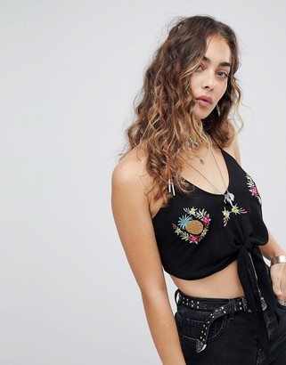 Kiss The Sky Halter Neck Crop Top With Pineapple Embroidery Co-Ord