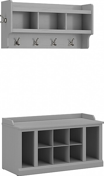 Bush Furniture Woodland 40W Shoe Storage Bench with Shelves and Wall Mounted Coat Rack, Cape Cod Gray (WDL004CG)