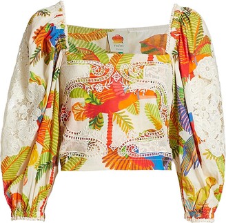 Farm Rio Forest Birds Embroidered Blouse