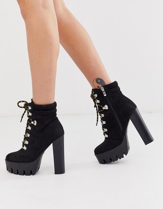 Truffle Collection lace up block heel hiker boot