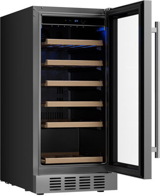 Empava 15 In. 13-bottle Wine Cooler With Compressor Cooling, 6 Beech Wood Shelves, Built-in/freestanding Wine Fridge In Black