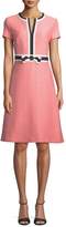 Escada Short-Sleeve Fit-and-Flare Tweed Dress w/ Grosgrain Bow