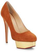 Thumbnail for your product : Charlotte Olympia Dolly Suede & Embossed Metallic Leather Platform Pumps