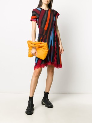 Koché Stripe Print Asymmetric Dress With Lace Detail