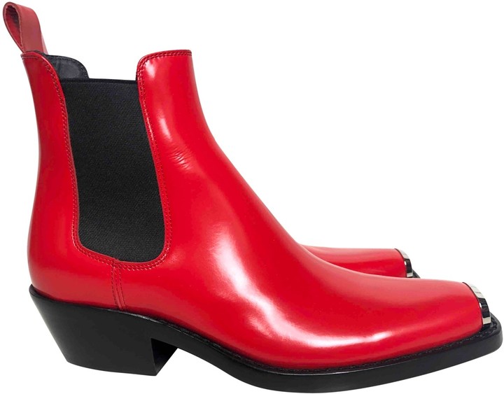 Calvin Klein Red Leather Ankle boots - ShopStyle