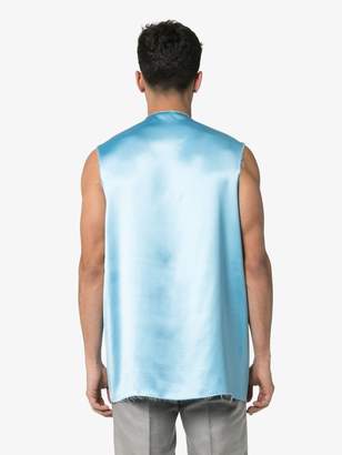 Raf Simons graphic print hoop embellished sleeveless satin T-shirt