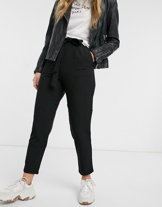 black high waisted tie trousers