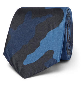 Valentino 6cm Camouflage-Print Silk Tie - Blue