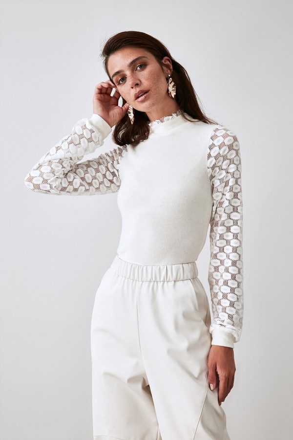 Trendyol Ecru Sheer Sleeve Detail Knit Top ShopStyle Dresses