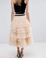 Thumbnail for your product : ASOS Tulle Midi Prom Skirt With Tiers And Tie Waist
