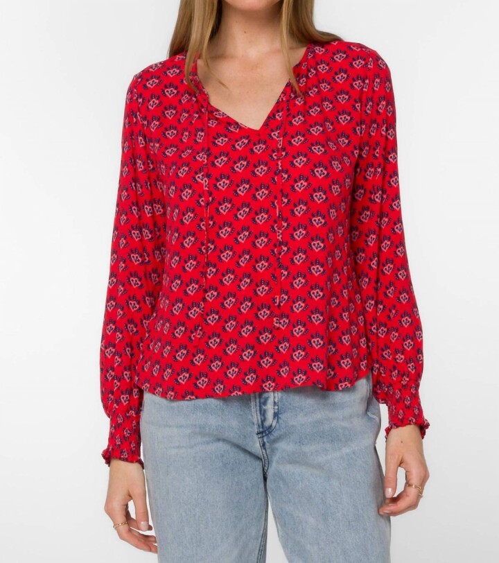 Velvet Heart Penny Top In Abstract Red Leaf