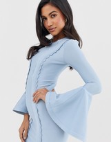 Thumbnail for your product : ASOS DESIGN Flute sleeve bandage scallop detail bodycon mini dress