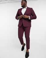 Thumbnail for your product : Burton Menswear Big & Tall skinny suit jacket in burgundy